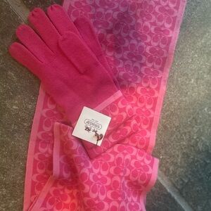 Coach Pink Gloves and Scarf Set